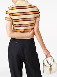 Miu Miu Striped Knit Polo Top - Neutrals | Editorialist