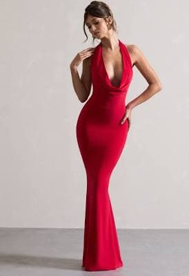 Milani Backless Cowl Neck Fishtail Maxi Dress