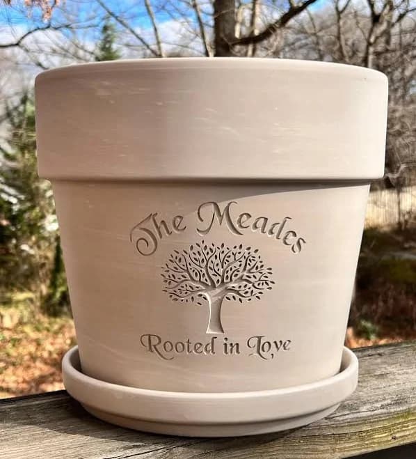 Engraved Terra Cotta Flower Pot (Deep Carved) : Custom Tree of Life Planter
