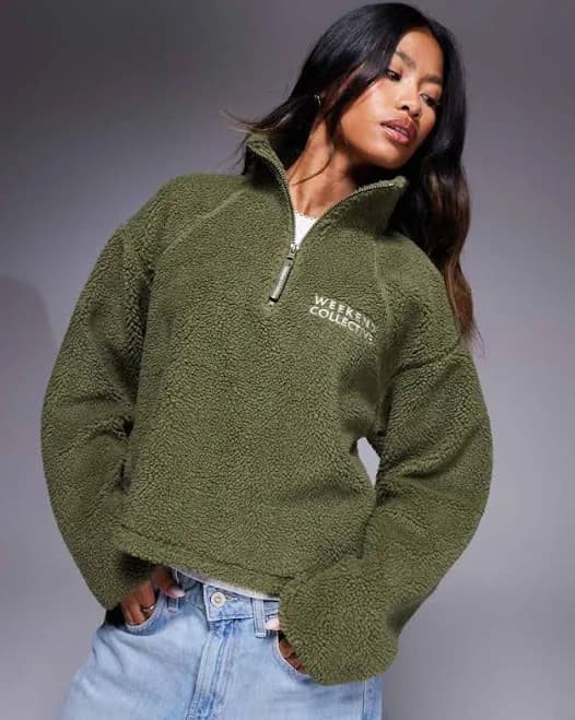 Weekend Collective borg cropped fleece in khaki-Green