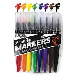 Artskills Brush Tip Permanent Markers for Lettering and Crafts, 8 Classic Colors