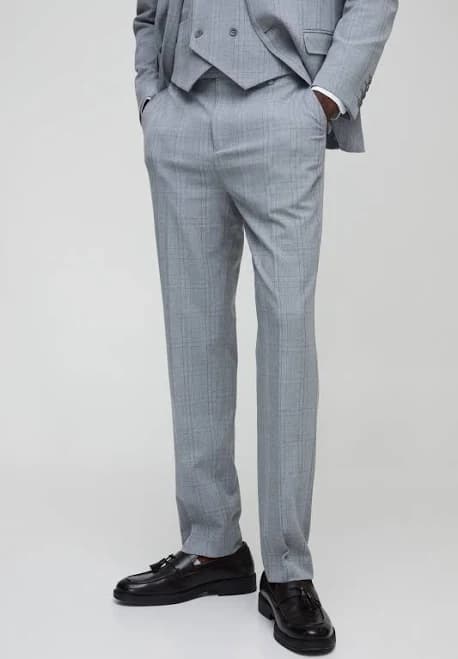 boohooMAN Men's Straight Fit Tailored Check Trousers