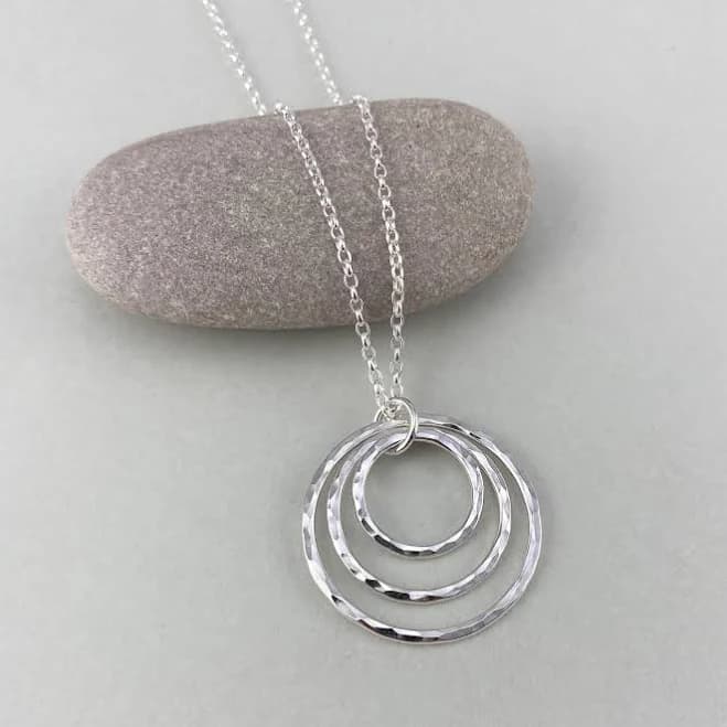 Hammered Sterling Silver Triple Circle Necklace