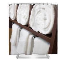Bathroom Towel Rack with Rolled Towels Shower Curtain by Paul Velgos - Pixels