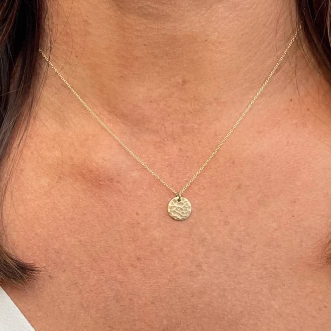 14K Gold Fill Hammered Circle Gold Disk Necklace