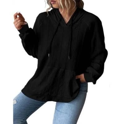 Women's Hooded Sweatshirt Soft Comfy Loose Hoodies Lightweight Solid Drawstring Pullover with Kangaroo Pocket