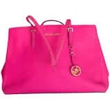MK Michael Kors Jet Set Hot Pink Leather Tote with Gold Hardware - Gently Used