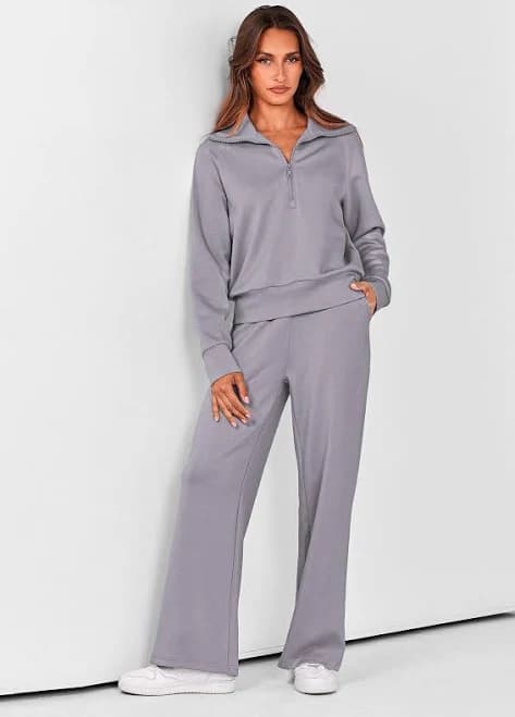 Prettygarden Women's Casual Lapel Half Zip Wide Leg Sweatshirt and Pants Tracksuit Set