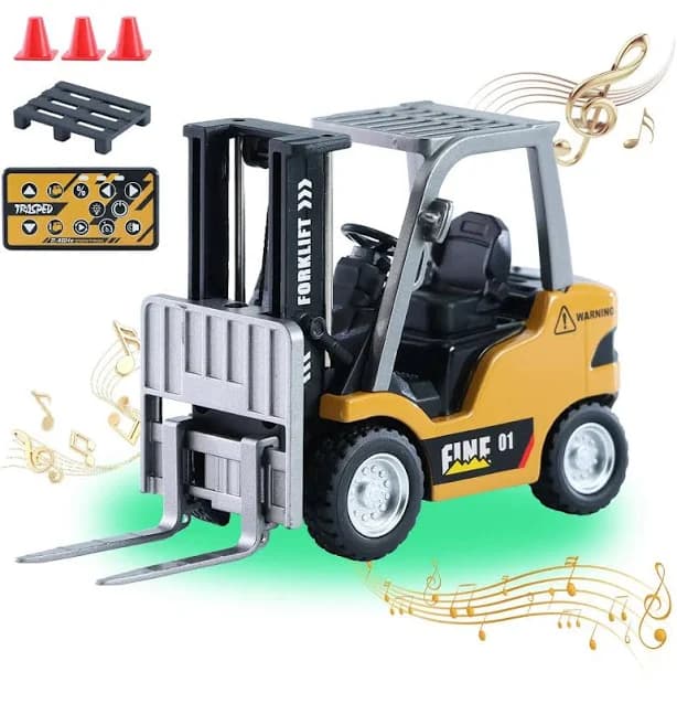 1/64 MINI RC Forklift Toy,Remote Control Engineering Truck with Lights & Sounds,2 in 1 Lift Fork & Hook Truck for Adults Boys Kids Age 6-8 8-12 Years