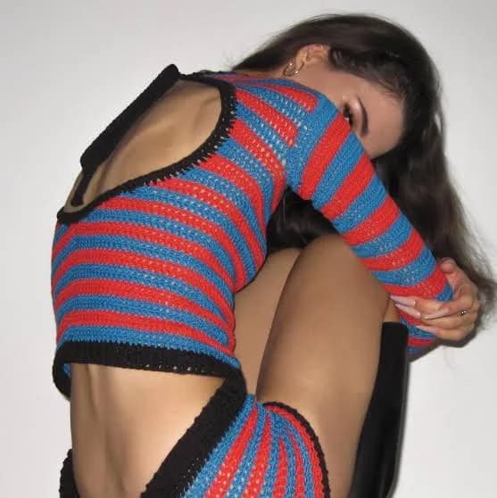 Handmade Striped Crochet Low Waisted Shorts