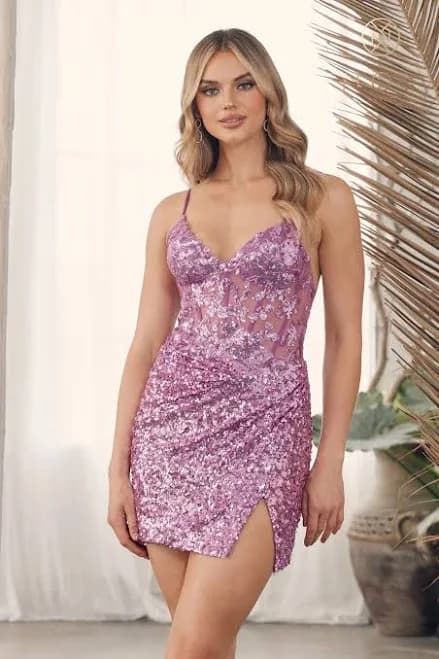 Sequin Square Neck Iridescent Mini Dress