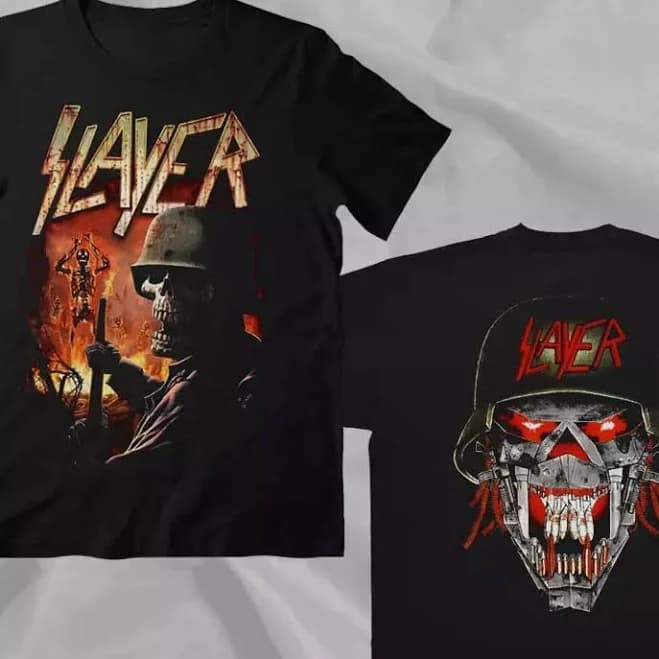 Slayer Band Soldier Black Retro 90s Double Sided T-shirt