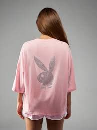 missguided Missguided x Playboy MISSGUIDED Oversized T Shirt With Crystal Rhinestone Bunny Design Flash Sales |