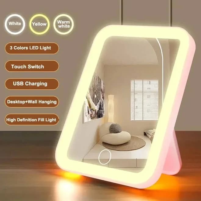 Rechargeable LED Makeup Mirror with Lights - 3 Color Modes Touch Sensor Portable Vanity MirrorTravel