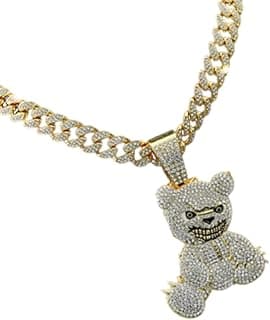 EINCORN Cool Bear Pendant Necklace for Men Cuban Link Chain Gold/Silver Plated Diamonds Chain Neckchain Hip Hop Party Jewelry