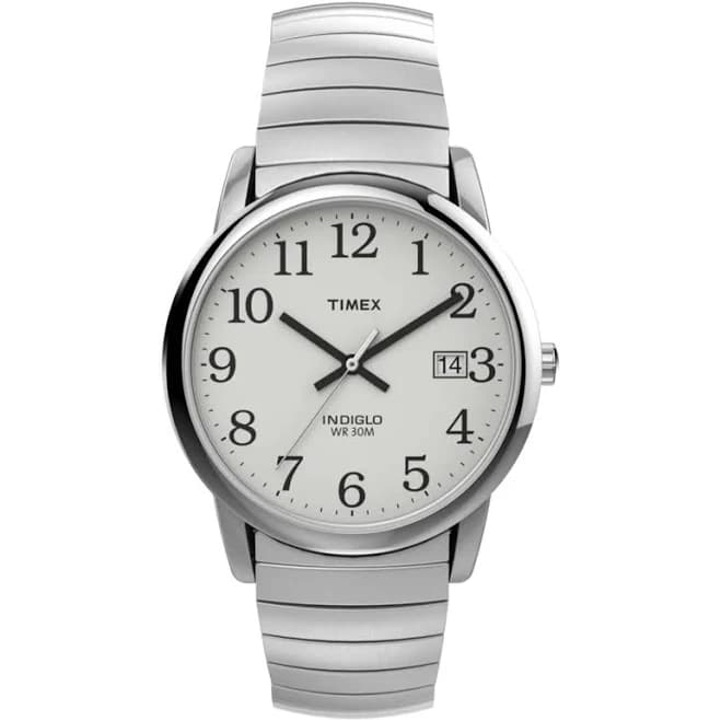 35mm Men's Timex Easy Reader Watch with White Dial and Stainless Steel Bracelet