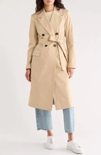 AVEC LES FILLES Women's Water Resistant Double Breasted Trench Coat