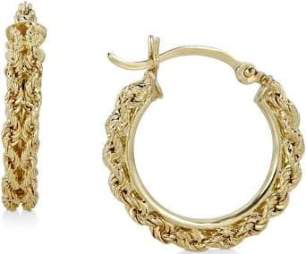 Macy's 14K Gold Heart Rope Chain Hoop Earrings