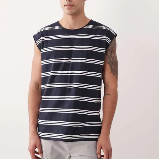 Brave Soul oversized tank top in navy & white stripes