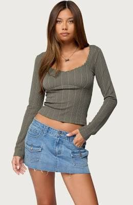 Edikted Women's Beatrix Lacey Ribbed Top