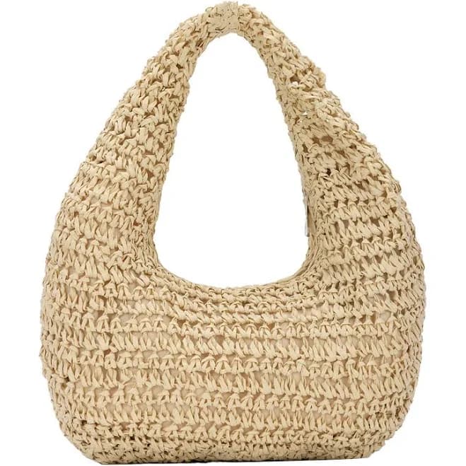 GOKTOW Women's Crescent Straw Hobo Bag