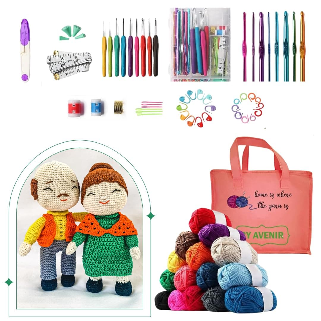 Amazon.com: BY AVENIR Kit de ganchillo de 73 piezas para principiantes, incluye bolsa no tejida, hilo para tejer, juego de ganchos de ganchillo, accesorios de kit de punto y más, kits de