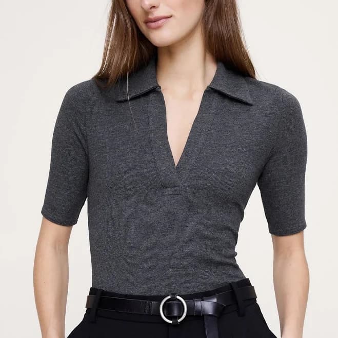 Banana Republic Women's Ribbed Elbow-Sleeve Polo Shirt