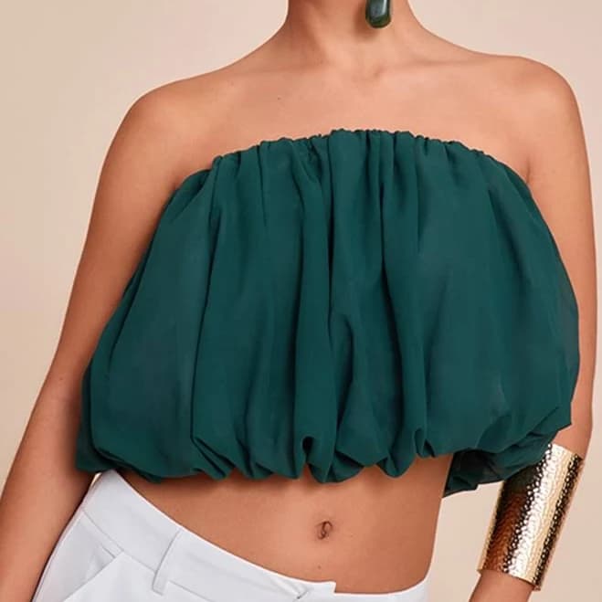 Women's Chiffon Puff Ball Bandeau Top