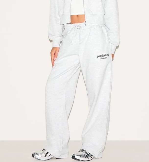 Women's Prettylittlethings Ash Grey Premium Print Wide Leg Sweatpants