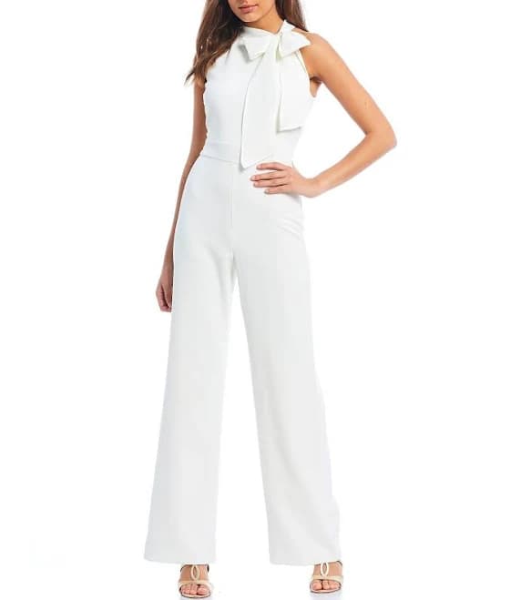 Vince Camuto Bow Trim Halter Jumpsuit Womens Plum