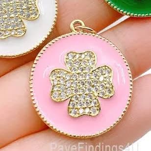 14K Gold Clover Charm with CZ Micro Pave