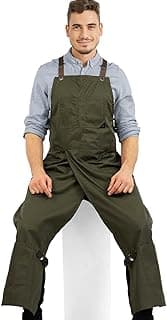 Under NY Sky Pottery Moss Green Apron – Full Coverage Cross-Back, Durable Twill, Leather Reinforcement and Overlapping Split-Leg, Adjustable for Men and Women – Pottery Artist, Mechanic, Tattoo Apron