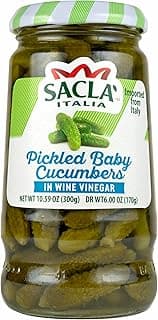 Pickled Baby Cucumbers | Italian Gherkin Pickles in Vinegar Brine | 10.59 oz Glass Jar | Crunchy & Tangy Antipasto | Non-GMO Vegan | Imported from Italy