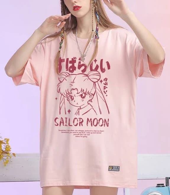 Cute Anime-Inspired Cartoon Graphic T-Shirt