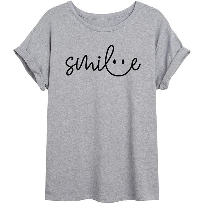 Juniors' Oversized Smile with Eyes Graphic Tee