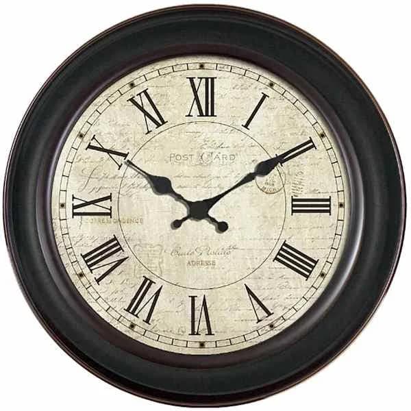 at Home Vintage Postcard Roman Numeral Round Wall Clock