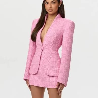 Naked Wardrobe Women's Tweed Suiting Button Blazer