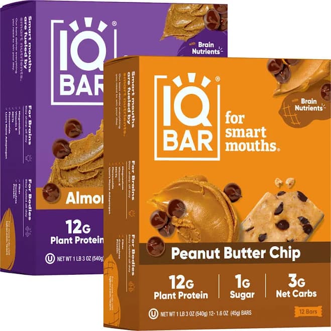 IQBAR Brain Nutrient Almond Butter and Peanut Butter Protein Bar 24 Pack