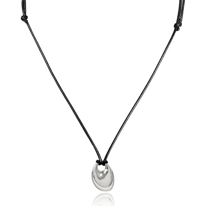 Long Necklace For Women Black Rope Silver Bean Pendant Irregular Y2k