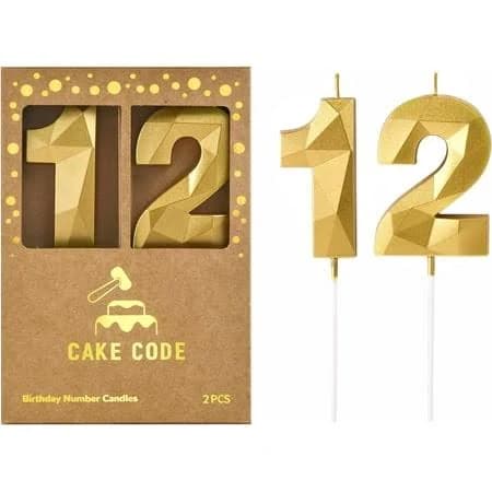 2.76 Inch Crystal Gold 12 Number Birthday Candles, Gold Number Candles, Cake Number Candles, Party Celebration