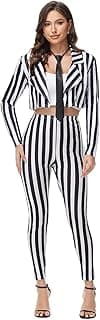 Black and White Striped Blazer and Pants for Women,Pinstripe Jacket Suit,Halloween Cosplay Parties