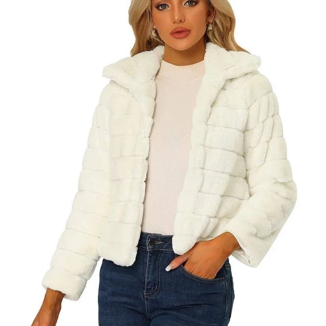 Fluffy Collar Cropped Faux Fur Coat