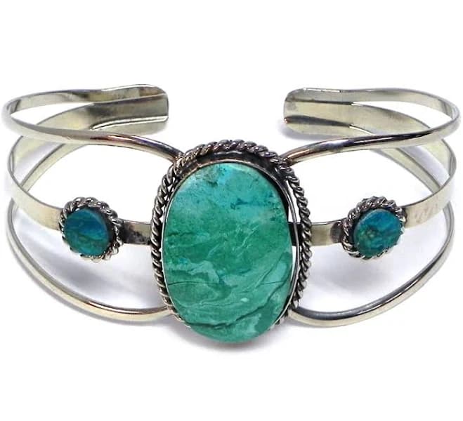 Oval Healing Gemstone Crystal Large Silver Metal Cuff Bracelet Boho