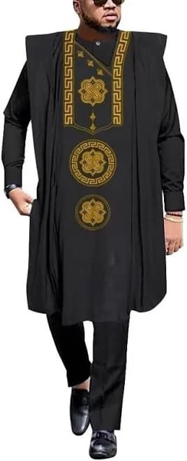African Men Sets Traditional Embroidery Agbada Robe Suits 3 Piece Set