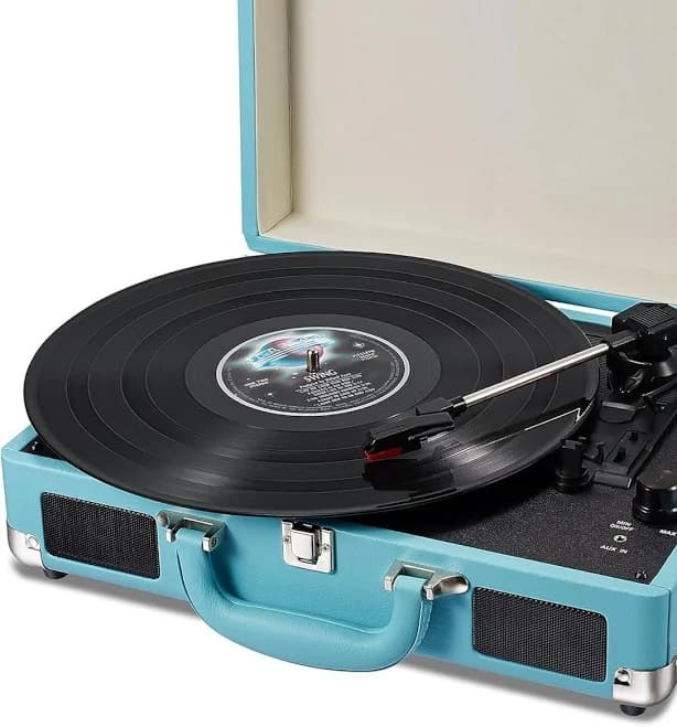 FINEAK - Portable 3-Speed Suitcase Vinyl Record Player with Built-in Speakers - Blue