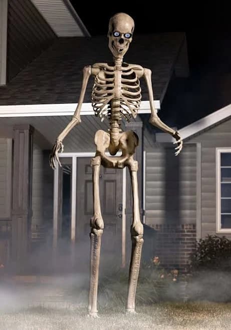 Fun Costumes 8FT Animated Outdoor Yard Skeleton Decoration, Motion Sensor Eyes Flashing LED Light with Moving Jaw, Animatronic Skeleton Halloween Decoration
