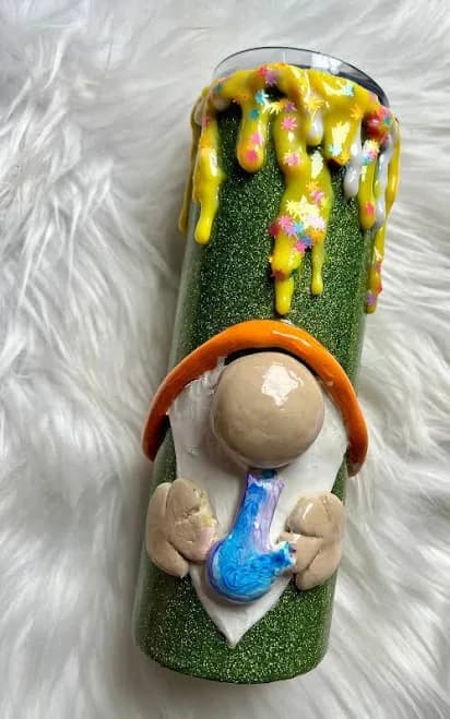 Handmade 3D Gnome Glitter Tumbler