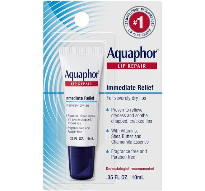 Aquaphor Fragrance & Paraben Free Immediate Relief Lip Repair Tube Carded Pack