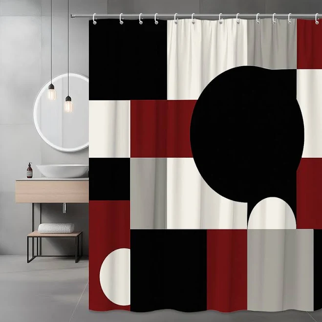 Black and White Geometric Color Blocks Shower Curtain