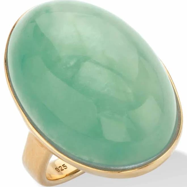 PalmBeach Jewelry 14K Gold-Plated Sterling Silver Oval Green Jade Cabochon Ring